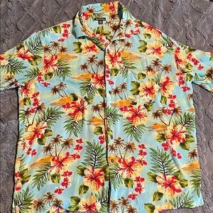 George Men's Light Blue Tropical Floral Hawaiian Shirt